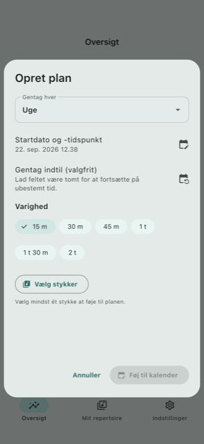 Opret en øveplan