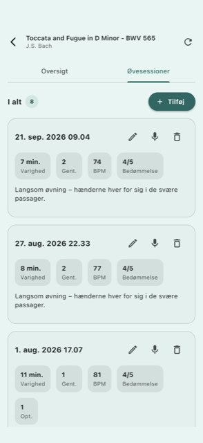 Øvehistorik med lydoptagelser