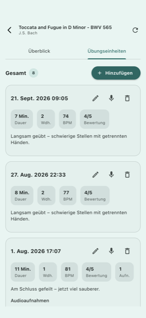 Verlauf der Übungseinheiten mit Audio