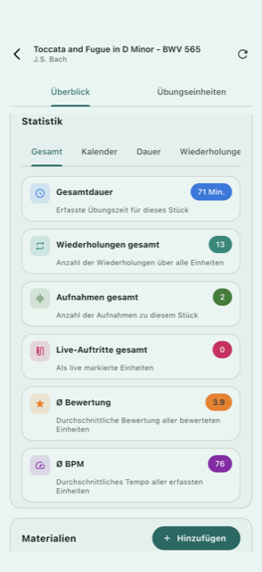 Übersicht der Übungsstatistiken