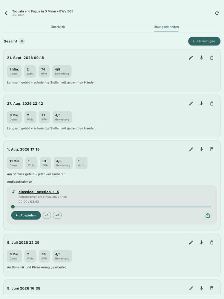 Übungseinheiten auf dem Tablet