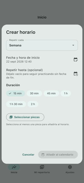 Crear un horario de práctica