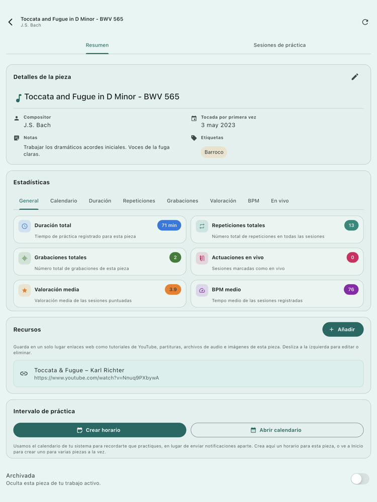 Detalles de la pieza en tablet
