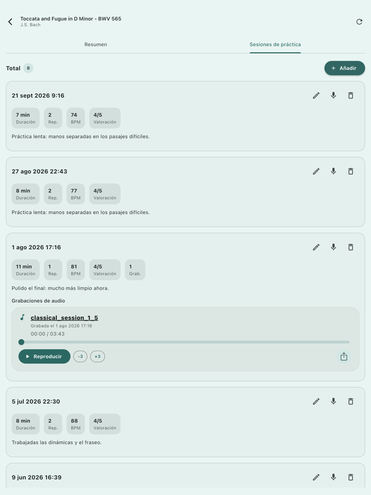 Sesiones de práctica en tablet