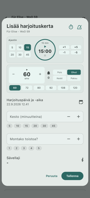 Uuden harjoituskerran lisääminen