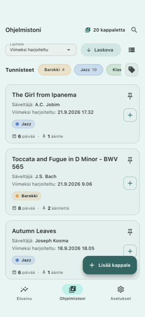 Ohjelmistoluettelo tyylilajitunnisteineen