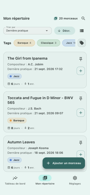 Liste du répertoire avec tags de genre