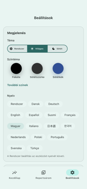 Sötét mód és színtéma beállításai