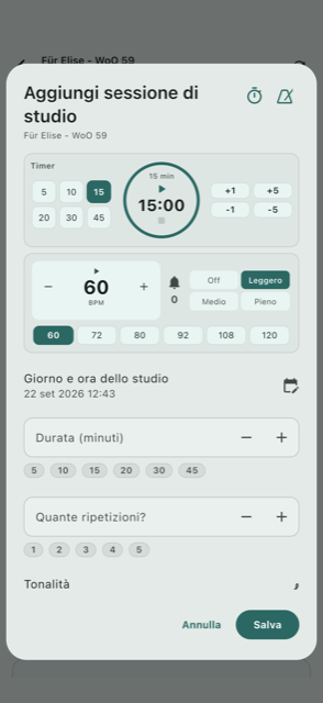 Aggiungi una nuova sessione di studio