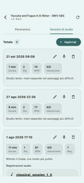 Cronologia delle sessioni di studio con audio