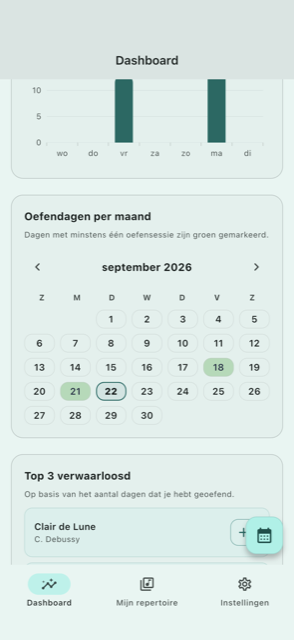Maandkalender met oefendagen