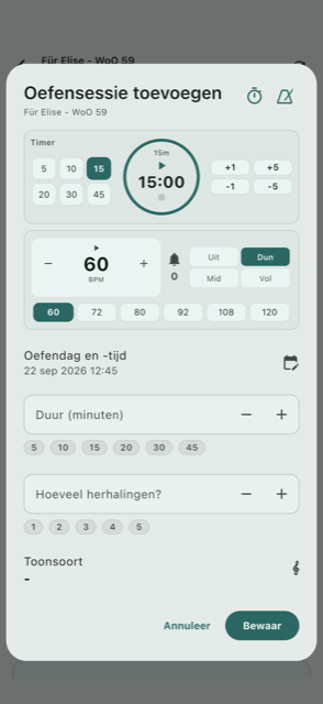 Een nieuwe oefensessie toevoegen