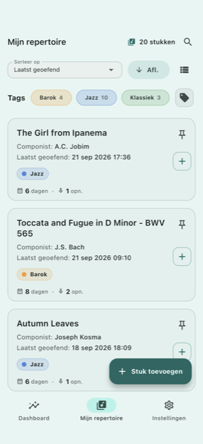Repertoirelijst met genretags