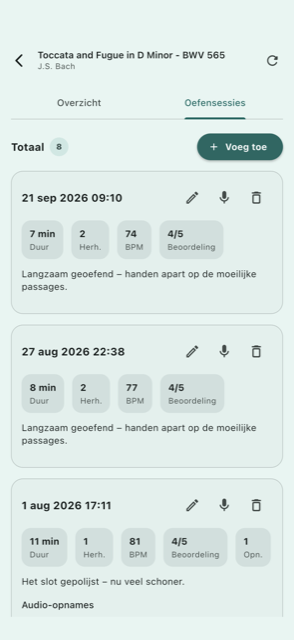 Oefenhistorie met audio-opnames
