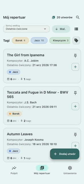 Lista repertuaru z tagami gatunków