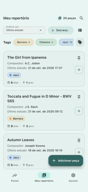Lista do repertório com tags de gênero
