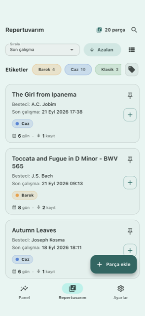 Tür etiketleriyle repertuvar listesi